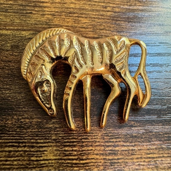 Vintage Goldtone Zebra Brooch - Picture 1 of 5